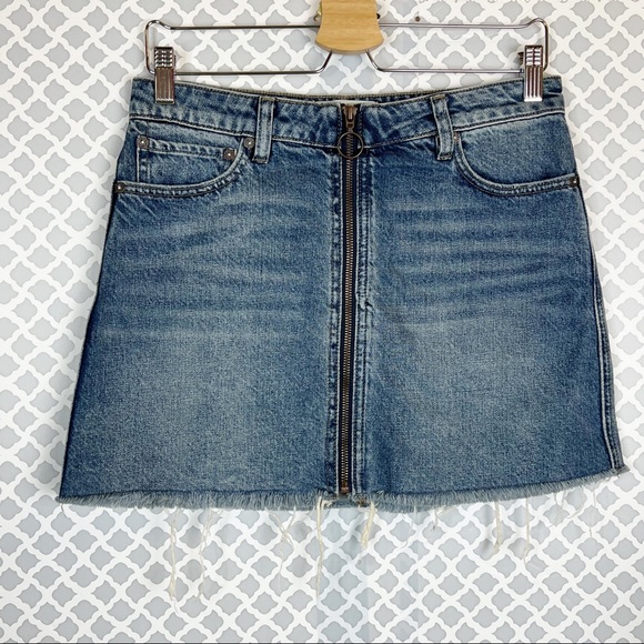EUC Free People Zip It Up Denim Mini Skirt In Blue - Picture 2 of 11